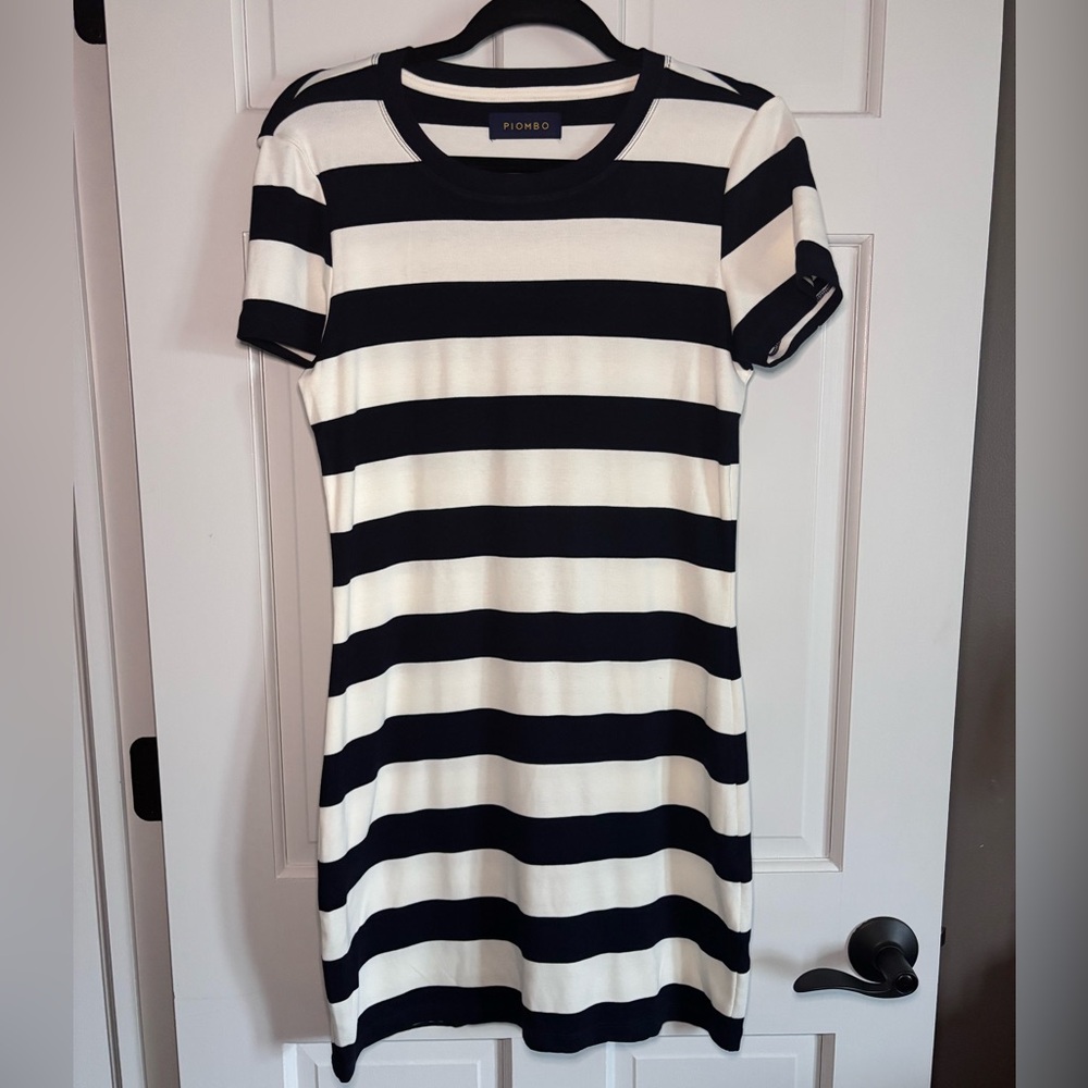 Piombo Navy & White Striped T-Shirt Dress Size Medium | Nautical Mini Dress